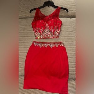 Formal Dress, Red, Two Piece, EUC